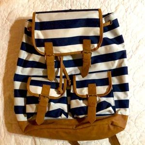 Navy and white striped book bag.